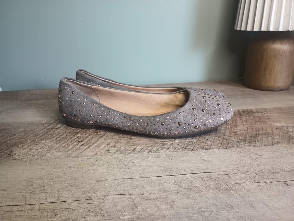 Sperry Womens Emma Rhinestone Studded Ballet Flats Size 8 Gray Glam Fairy